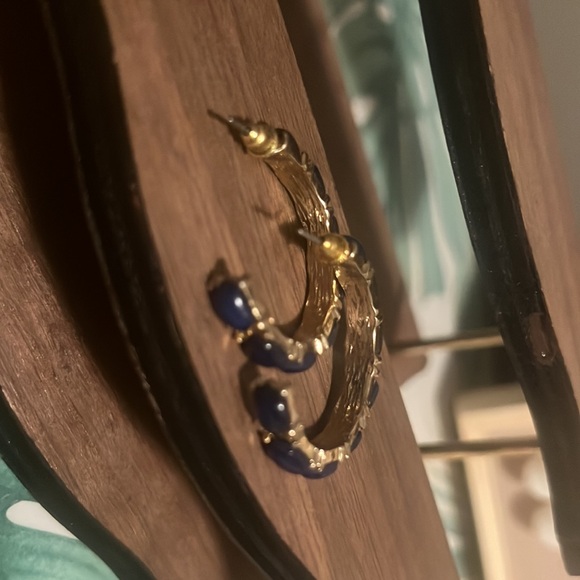 C-Shaped Faux Turquoise Bohemian Earrings - Picture 6 of 6